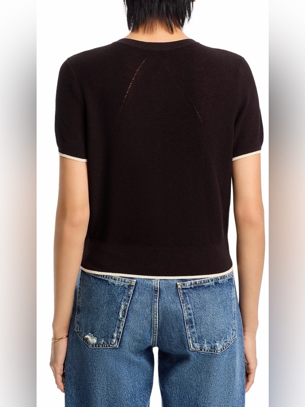 rag & bone Dina Tipped Short Sleeve Cardigan in Chocolate Brown - Picture 3 of 12